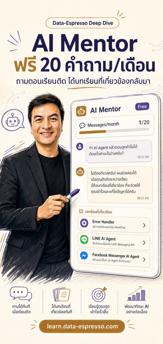 AI Mentor ฟรี 20 คำถาม/เดือน - Data-Espresso