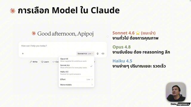 Lesson 4 - เลือก Model, Thinking, Effort, Web Search, Research, Artifacts