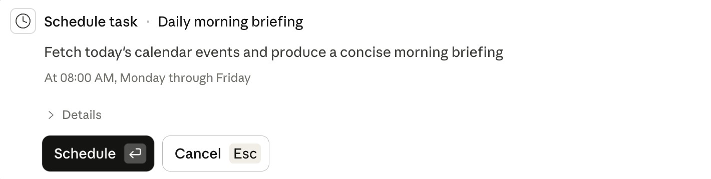 Claude Scheduled Task confirmation