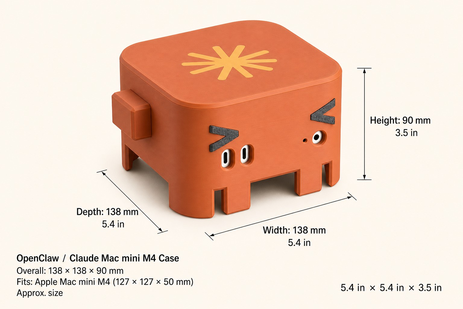 PRE-ORDER Claude 3D Case isometric dimensions 138x138x90 mm